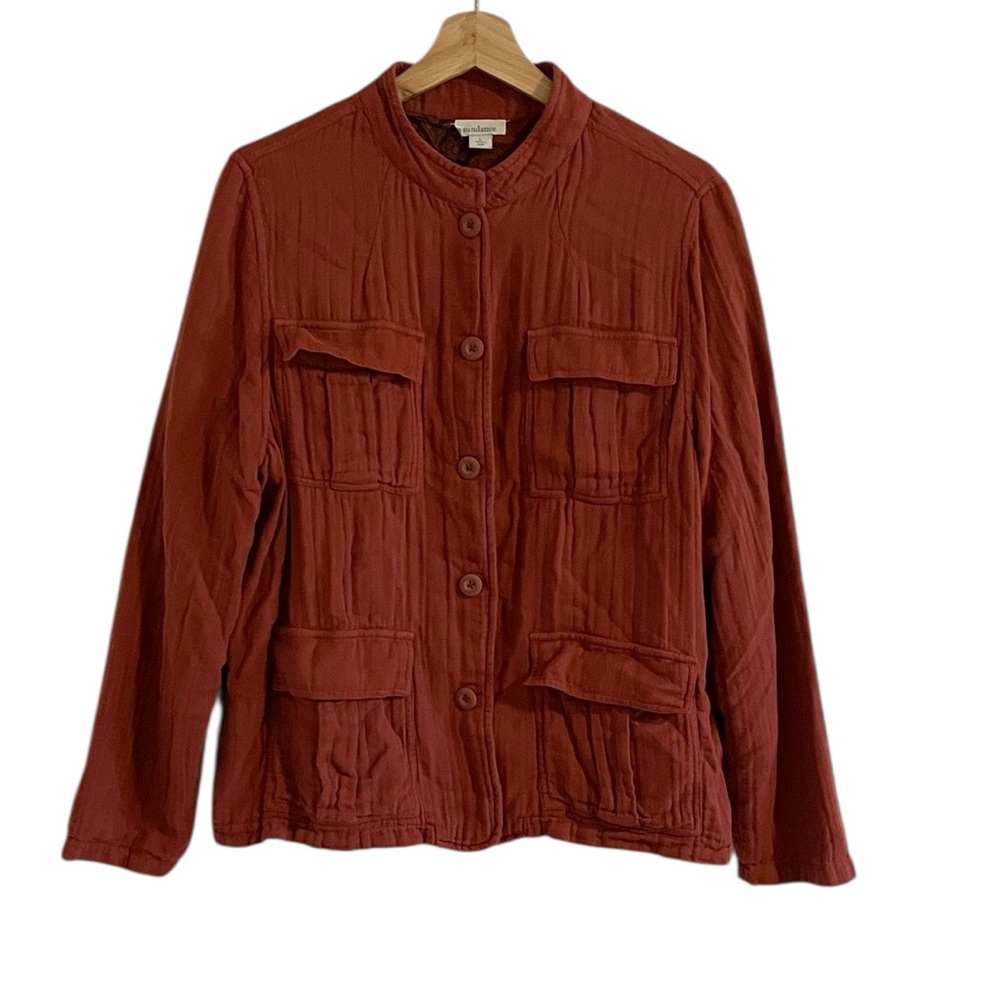 Sundance Cotton Utility‎ Jacket Women Large Chore Coat Boho Western Burnt Orange